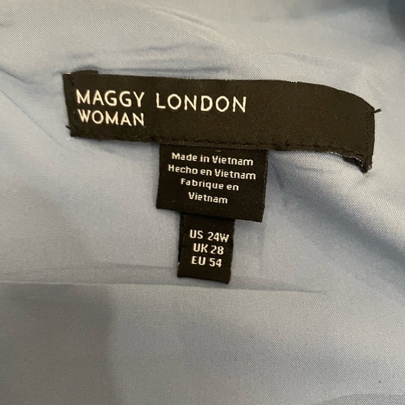 Sky Blue Pleated Faux Wrap Dress Maggie London Size 24-W - Picture 10 of 10